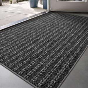 LUMI Ultra Thin Door Mat Indoor Entrance, Washable Entryway Mat with Non Slip Rubber Backing, Stain&Fade Resistant Doormat for Floor, Hallway, Porch, 24"x36", Grey Line
