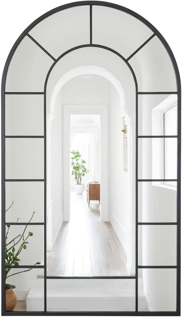 42"x 24"Black Arched Window,Modern Accent Décor, Large Mirrors Decorative Vintage Wall-Mounted Mirror for Living Room, Bedroom, Entryway, Bathroom