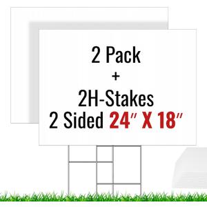 2 Pack Blank Yard Signs with Stakes 24 X 18inch, IKAYAS 18 x 24" Large Size White Garden Yard Signs Yard Sale Signs Corrugated Plastic Signs for Party Decorations, Garage Sale, Guidepost, Open House
