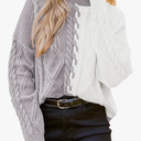 Pink Queen Women's Chunky Sweaters 2025 Fall Winter Long Sleeve Mock Neck Cable Knit Colorblock Pullover Jumper Tops Size M