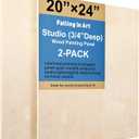 Falling in Art Unfinished Birch Wood Panels Kit for Painting, Wooden Canvas 2 Pack of 20x24 Studio 3/4 Deep, Cradle Boards for Pouring, Art, Crafts, Burning and More
