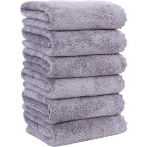 MOONQUEEN 6 Pack Premium Hand Towels - Quick Drying - Microfiber Coral Velvet Highly Absorbent Towels - Multipurpose Use as Hotel, Bathroom, Shower, Spa, Hand Towel 16 x 28 inches (Light Grey)