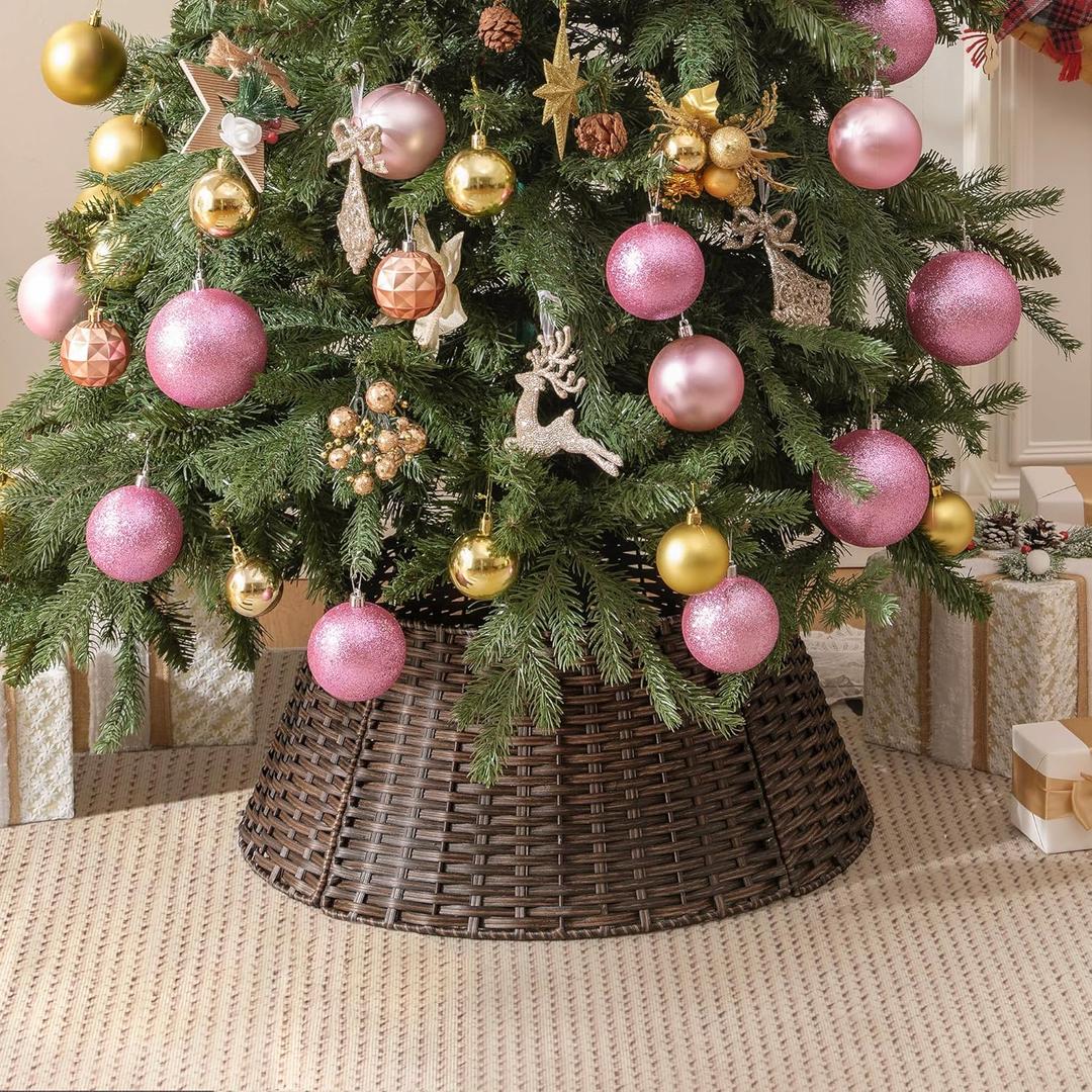 GRANNY SAYS Christmas Wicker Tree Collar for 4-7.5 ft Trees, 22" D Christmas Tree Stand for Champagne Trees, Beautiful Tree Skirts, Basket for Bottom of Christmas Trees, Brown