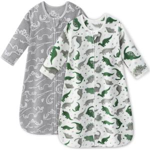 Unnivoll Fleece Baby Sleep Sack 18-24 Months Long Sleeve 1.0 Tog Baby Wearable Blanket Microfleece Sleeping Sack with 2-Way Zipper for Toddler Infant Grey & White Dinosaur (X-Large)