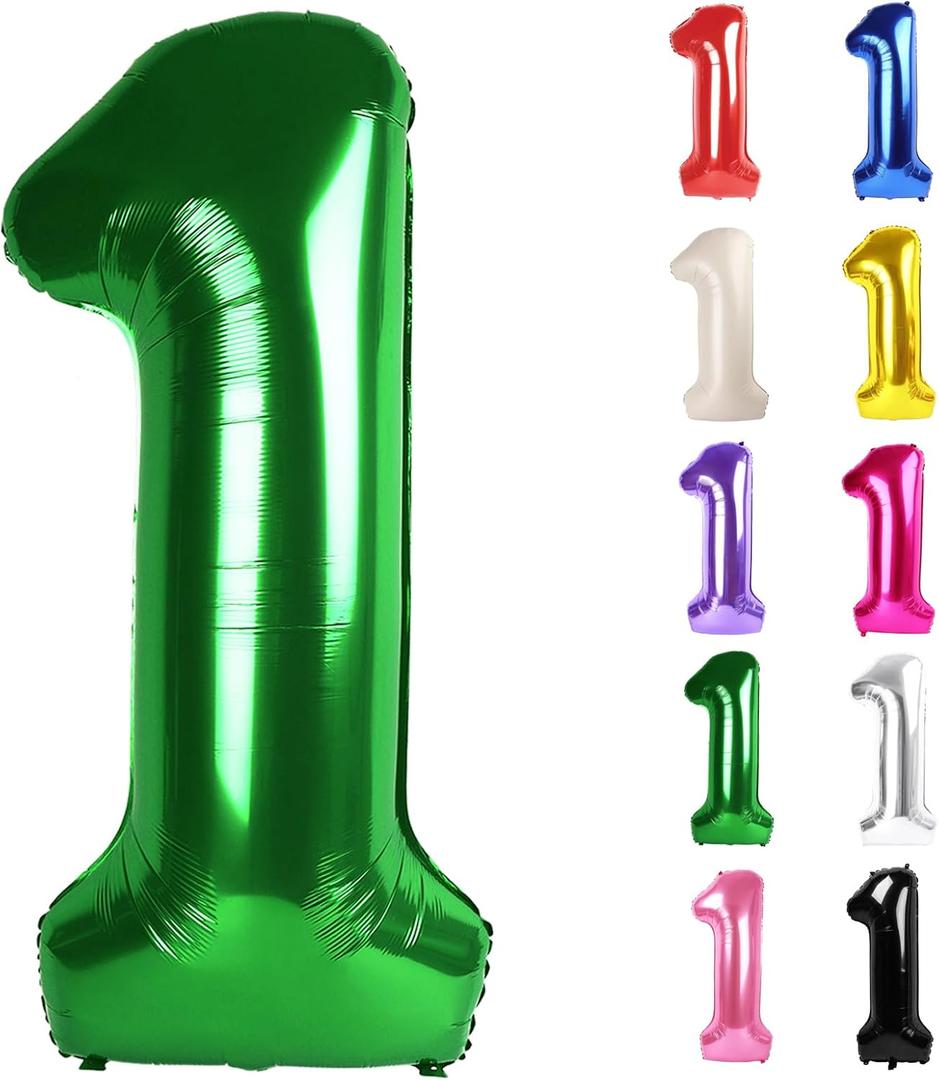 Green Number 1 Balloon for First Birthday 40 Inch, 1st One Number Balloons Birthday Decorations for Girl Boy Toddler Baby