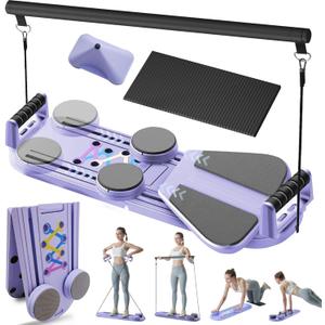 Pilates Board - Pilates Reformer Set, 6 in 1 Pilates Boards for Home Workout, Portable and Foldable Pilates Reformers Machine, Multifunctional Pilates Board for Women (Purple)