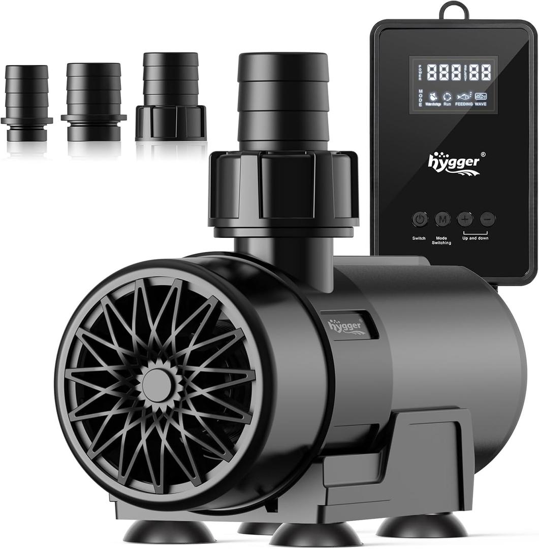 Hygger 15W-100W Water Pump with Controller (Up to 3430GPH), Submersible/Inline Return Pump with Adjustable Mode/Flow, 2 Fountain Pump with 2 Inlet Cover and 3 Nozzles, for Fish Tank, Pond, Aquarium