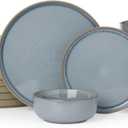 Famiware Nature Plates and Bowls Set, 18 Pieces Dinnerware Sets, Dishware Sets, Dishes Set for 6, Microwave and Dishwasher Safe, Light Blue