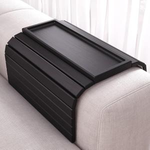 Sofa Arm Tray,Bamboo Folding Couch Arm Tray,Sofa Armrest Trays with Anti-Slip Pad for Drinks,Snacks,Phone,Remote ControlBlack