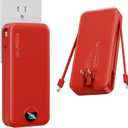 Nusyddy Portable Charger 20000mAh Fast Charging w/Built-in Wall Plug Red | PD20W Fast Charging, High Capacity, LED Display, Charge 5 Devices at once, TSA Approved, Compatible with iPhone/Samsung