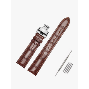 Moran Genuine Leather Band Alligator and Cowhide Replacement Deployment Buckle Watch strap18mm to 24mm Crocodile Leather Strap for Men's and Women's