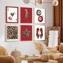 6Pcs Trendy Leopard Wall Art Prints Funky Red Lucky 8 Ball Posters Vintage Preppy Room Aesthetic Cheetah Wall Decor Pictures for Girly Bedroom Apartment Dorm Unframed (16L x 12W)