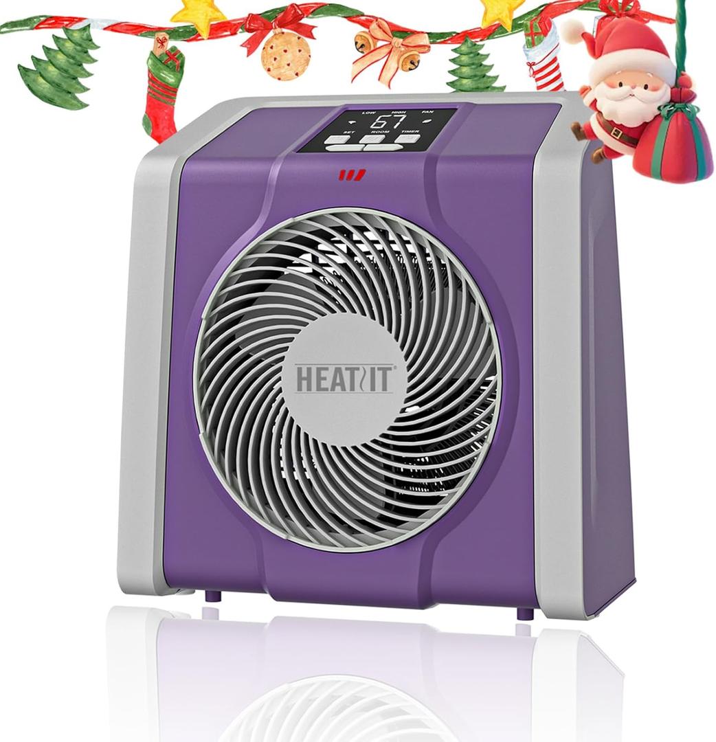 HEATIT Space Heater for Indoor, Digital Display with Thermostat, 1- 12H Timer, Fan Mode,1500W/750W, Electric Space Heater for Office, Bedroom, Violet, 10.6"Dx7.0"W x 11.8"H