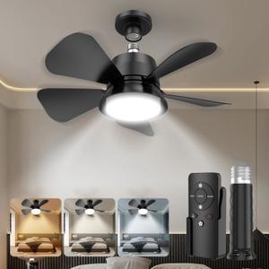 Ceiling Fan light with Remote, 5 Brightness Dimmable Ceiling Fans with Lights, 3000K-6000K Quiet 3-Speed Bedroom Ceiling Fans for Garage Living Room (Black)