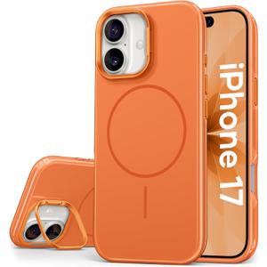 Vihibii for iPhone 17 Case, [Compatible with Magsafe], Invisible Camera Stand, Fade-Resistant Glow Stylish Slim, Military-Grade Drop Protection & Scratch-Resistant Back Phone Cover, 6.3" 2025, Orange