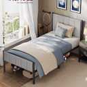 VASAGLE Twin Bed Frame with Upholstered Headboard, Metal Bed Frame Twin Size with Footboard, 550 lb Weight Capacity, Steel Slats, Easy Assembly, No Box Spring Needed, Dove Gray URMB983G01V1