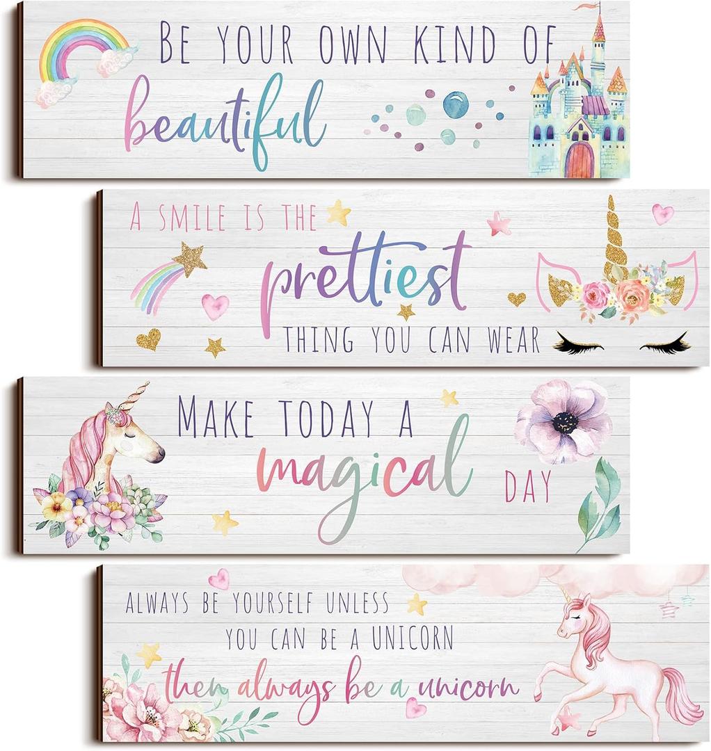 Yulejo Unicorn Wall Decor Girls Rainbow Wall Art Unicorn Room Decor Rainbow Motivational Inspirational Room Bedroom Decorations for Christmas Girl Kids Bedroom Nursery Decoration Gift (Adorable Style)