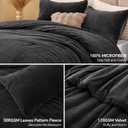 ChiXpace Flannel Fleece Comforter King Set - Furry Black Leaves Pattern Faux Fur Bed Set, Winter Ultra Soft Fuzzy Comfort Set, Velvet Bedding Set for Bed with 2 Pillow Cases