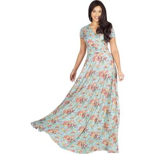 KOH KOH Womens 2025 Long Maxi Summer Floral Print Short Sleeve Flowy Modest Maxi Dress Gown (XX-Large, Green Yellow and Pink)