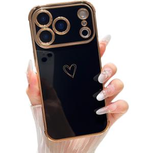 ZTOFERA Designed for iPhone 17 Pro Case 6.3 inch,Cute Plating Edge Love Hearts Pattern with Camera Lens Protection Phone Cover for Girls Women,Black