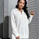 Blooming Jelly Women's Sweater Long Sleeve Quarter Zip Pullover Casual Loose Fit Cable Knit Tops (White, XL)