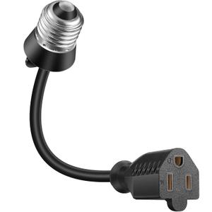 Feekoon 1 Pack 3 Outlet Light Socket Adapter, Convert E26/E27 Bulb Socket to 3 Prong Outlet with Extension Cord, Light Bulb Plug Adapter Converter Suitable for Outdoor Porch Garage Patio Use (Black)