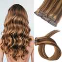 5PCS Clip In Hair Extensions Human Hair Chocolate Brown Mixed Caramel Blonde Balayage Remy Hair 18Inch #4p27