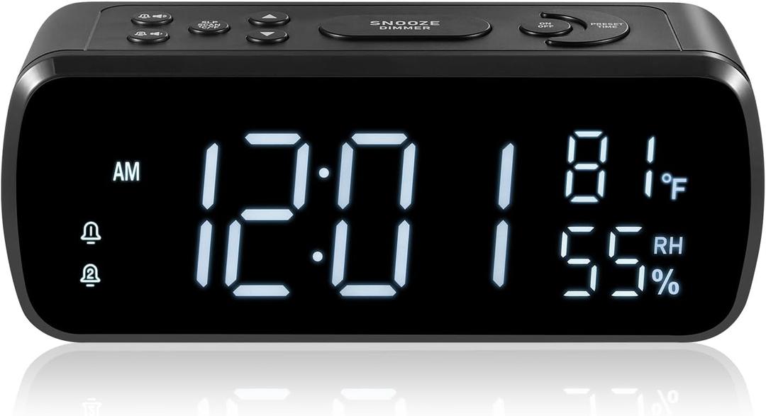 G Keni Digital Alarm Clock with FM Radio for Bedroom,2 Alarms with Large LED Display,USB Charger, Preset, Dimmer, Sleep Timer,Temperature,Relative Humidit, Adjustable Volume, Snooze