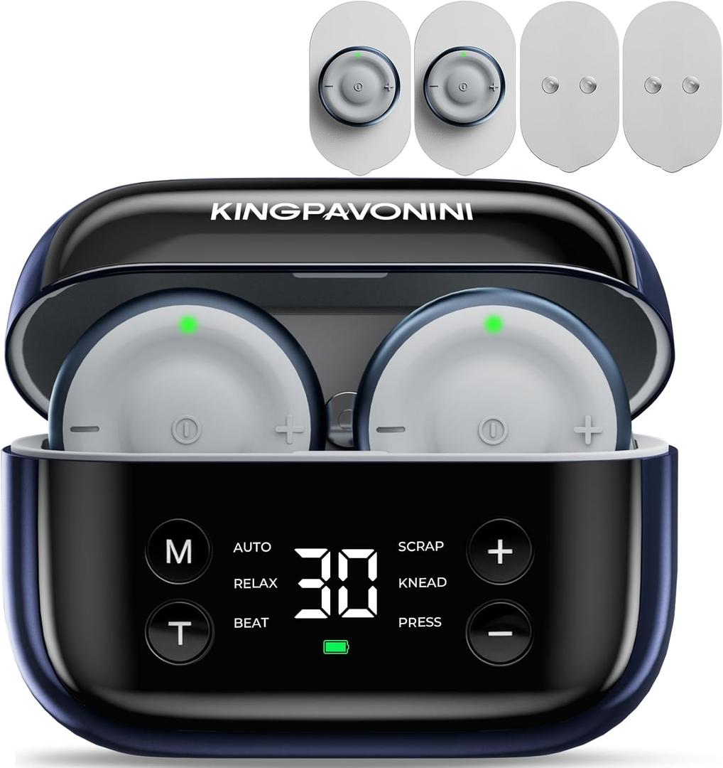 KingPavonini Wireless TENS Unit Muscle Stimulator for Pain Relief Therapy, 2 Units Dual-Channel TENS Machine, 30 Intensities, Pocket-Sized TENS Device for Sciatica Back Pain, Charging Case, Model U13