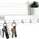 Lwenki Decorative Key Holder for Wall with Shelf, Entryway Shelf with Hooks Holds Leashes, Jackets and Glasses Sturdy Wood Keyholder Entrance Hanger with Mounting Hardware (White, Medium)