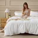 Bedsure 100% Washed Cotton Duvet Cover Cal King - Natural White Minimalist Duvet Cover Linen Like - PureWoven Plain Simple & Soft Comforter Cover 3-Piece, Natural White, California King, 104"x98"