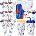 Remerry 16 Set Baseball Party Favors Goodie Bag Stuffers Goodie Cups with Lids and Spiral Straws 16 oz Reusable Plastic Tumblers for Team Senior Night Gifts Birthday Party Supplies