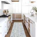 Fame Living Cream Blue Oushak Runner Rug, Modern Runners, Vintage, Turkish, Eclectic, Floral, Pastel, Washable, Long Runner Rugs for Hallway, Kitchen, Living Room, Bedroom, Kitchen, Bathroom, 2'5"x13'
