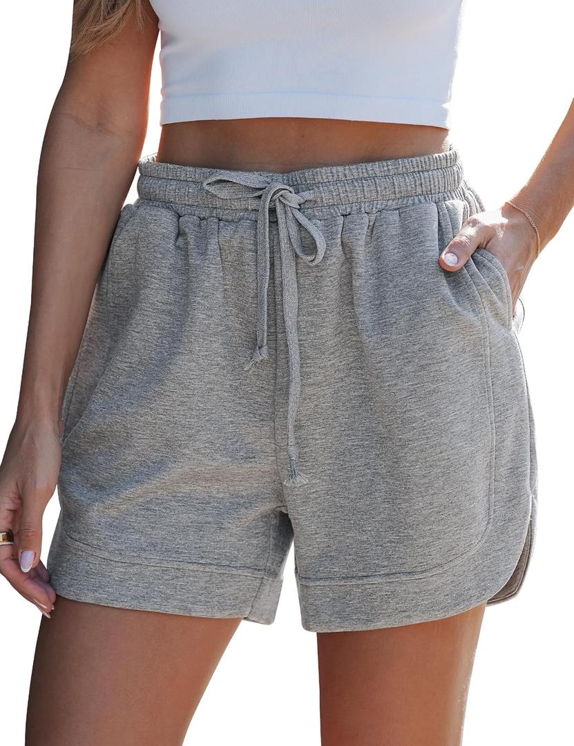 luvamia Sweat Shorts for Women High Waisted Pull On Elastic Waist Loose Fit Comfy Lounge Casual Summer Athleisure Shorts (Gray, L)