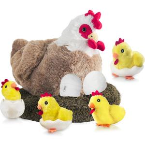 9 in 1 Chicken Stuffed Animal Set, Stuffed Chicken Plush Toy Egg Laying Hen with Zipper and Baby Chicks Plush Chickens, Eggs and Coop Chicken Toys for Kids Girls Boys Birthday Easter Stuffers Gifts