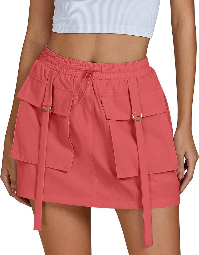 luvamia Skorts for Woman High Waisted Cargo Pocket Elastic Waist Fast Dry Casual Hiking Tennis Sports Skirts with Shorts (XXL)