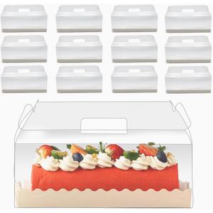 20 Pcs 11 Inch Clear Roll Cake Gable Boxes with Handle & Cake Boards, Transparent Plastic Gift Boxes, Easy Carrying Pastry Containers for Bakery Christmas Wedding, Size: 11 x 4.3 x 4 (Large, Clea)