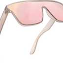 GLINDAR Oversized Square Polarized Sunglasses for Men Women, One Piece Shield Shades UV400 Protection (Grey Frame / Polarized Mirror Pink Lens)