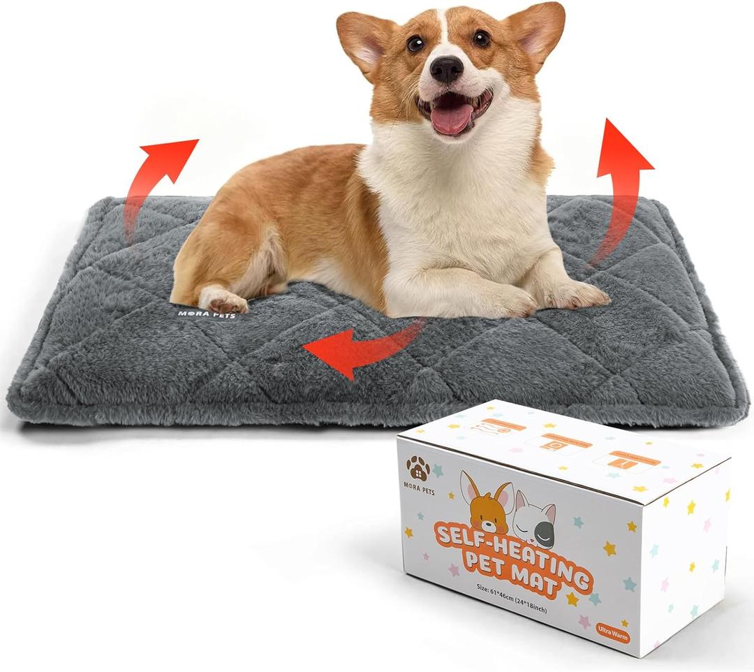 Mora Pets Self Heating Cat Bed Self Warming Cat Bed Thick Thermal Pet Bed Mat 30 x 21 Inches Removable Washable Cover for Outdoor Indoor Cats and Dogs Fur Grey Medium