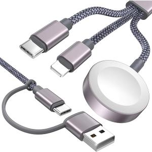 Temdan for Travel Essentials,3 in 2 USB C Cable for Apple Watch Charger/iPhone 16 Charger/Lightning,Multi Charging Cable Cord,Camping Essentials,Portable Designed for iWatch Series &iPhone 16-12-4FT