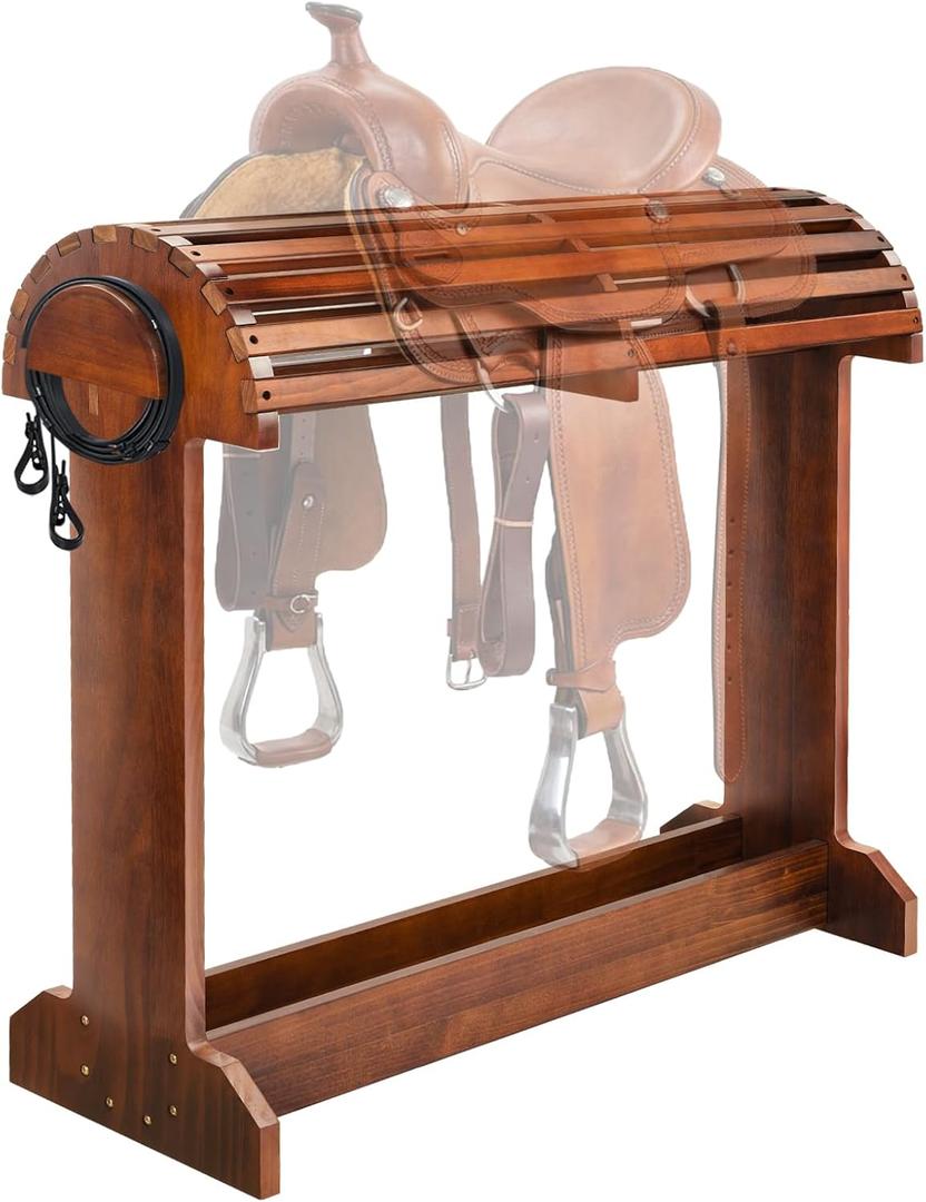 Extra-Large Wood Saddle Rack - Non-Abrasive Design, Bridle Rack & Heavy-Heavy Duty Saddle Stand for Equestrian Homes Horse Tack Room Organization 29.9"x13.8"x30.7 (Walnut)