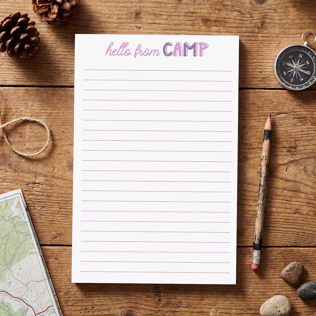 AmazingSpark 50 Pcs Fill in the Blank Camp Notepads for Campers Stationery for Sleepaway Lined Summer Camps 5.5 x 8.5 Inches for Campers Boys and Girl(Girls Hello from Camp,Pink)