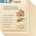 18 Pack Selected Basswood Sheets for Crafts-5 x 7 x 1/16 Inch- 1.5mm Thick Plywood Sheets - Balsa Wood Sheets -Unfinished Wood Boards for Laser Cutting, Wood Burning, Architectural Models, Staining