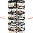 iDavosic.ly 6 Tier Rotating Earring Holder Organizer with Metal Tray, Adjustable Plastic Dangle Display Stands Tree with 342 Grooves, Large Hoop Storage Rack Tower, Black