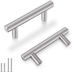 Probrico 5 Pack 2-1/2" Hole Center Solid Stainless Steel T Bar Cabinet Pulls Modern Euro Style Brushed Nickel Kitchen Cupboard Handles Dresser Drawer Knobs Kitchen Cabinet Hardware 4" Length