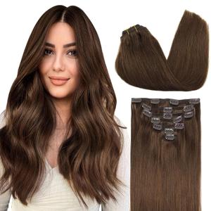 GOO GOO Clip in Hair Extensions Real Human Hair, Remy Human Hair Extensions Clip ins for Women, Natural Human Hair, 20inch 120g 7Pcs, 4A Chocolate Brown