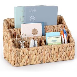 Natural Farmhouse Desk Organizers and Storage, Large Countertop Mail Holder, Tabletop Organizer (Water Hyacinth)