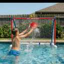 A11N Sports Floating Water Polo Goal Set Large 4.7ft x 3.1ft Pool Net with 4 Balls Fun Summer Backyard & Pool Game - Blue & Red