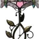 Small Tiffany Lamp Pink Dragonfly Style Stained Glass Table Lamps Desk Bedside Reading Light 8X8X18 Inches with Bronze Metal Leaf Resin Base