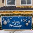 Christmas Garage Door Banner 7x16 ft  Happy Holidays with Snowflakes and Ornaments  Festive Outdoor Decoration for Garage, Yard, and Front Door  Waterproof, Easy to Hang (70)